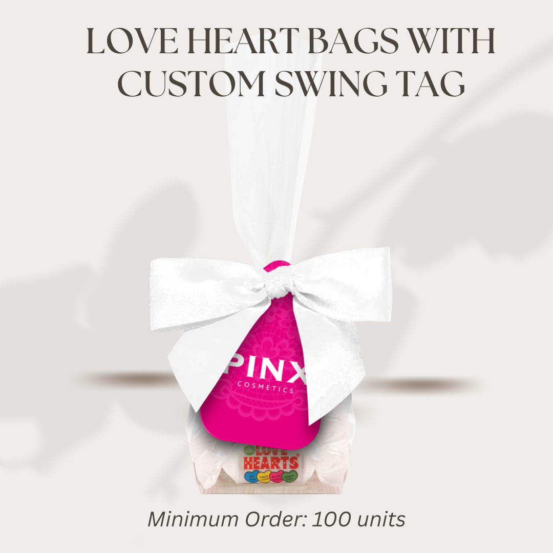 Custom Printed Wedding Favour Love Heart Swing Tag Bags (MINIMUM ORDER 100 UNITS, PRICE PER 100)